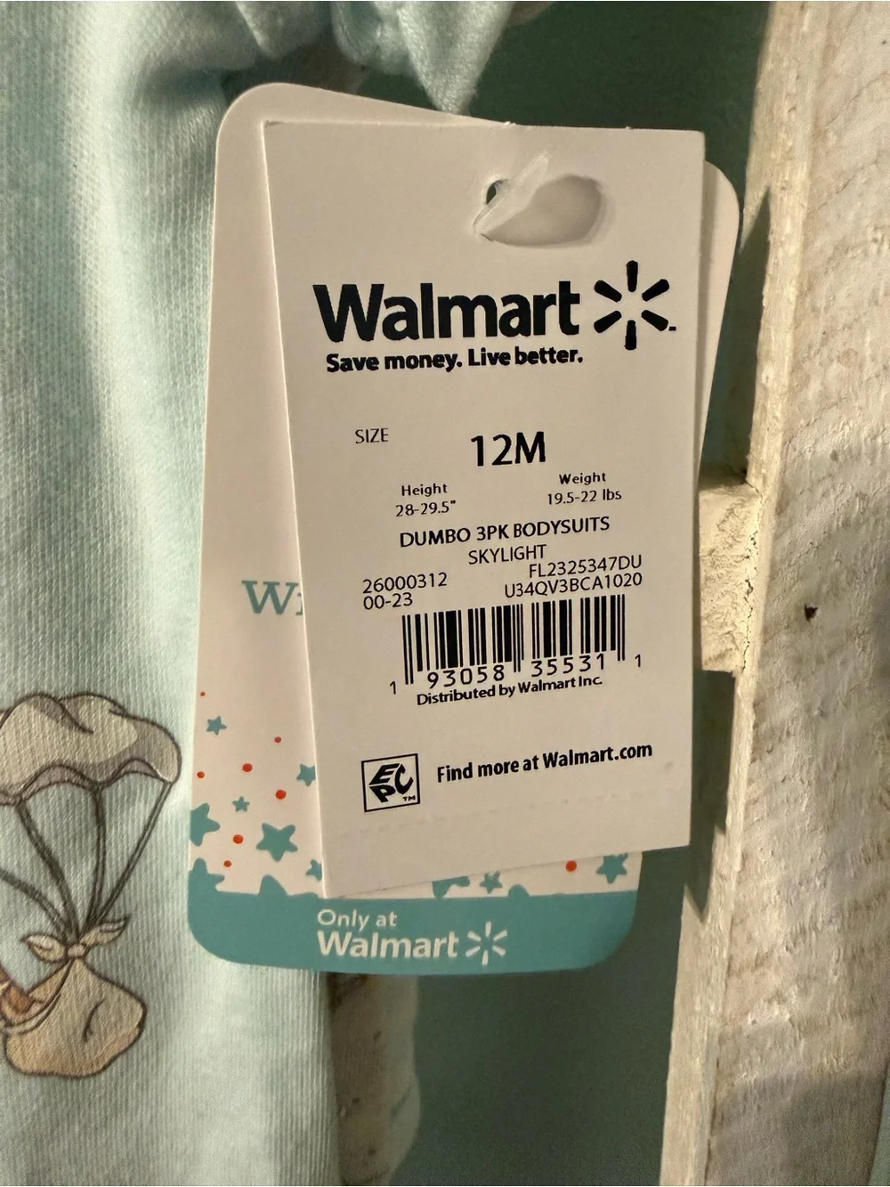 NWT Disney Baby Wishes Light Blue Dumbo 'Bundle of Joy' Bodysuit 3 Pack 12 M